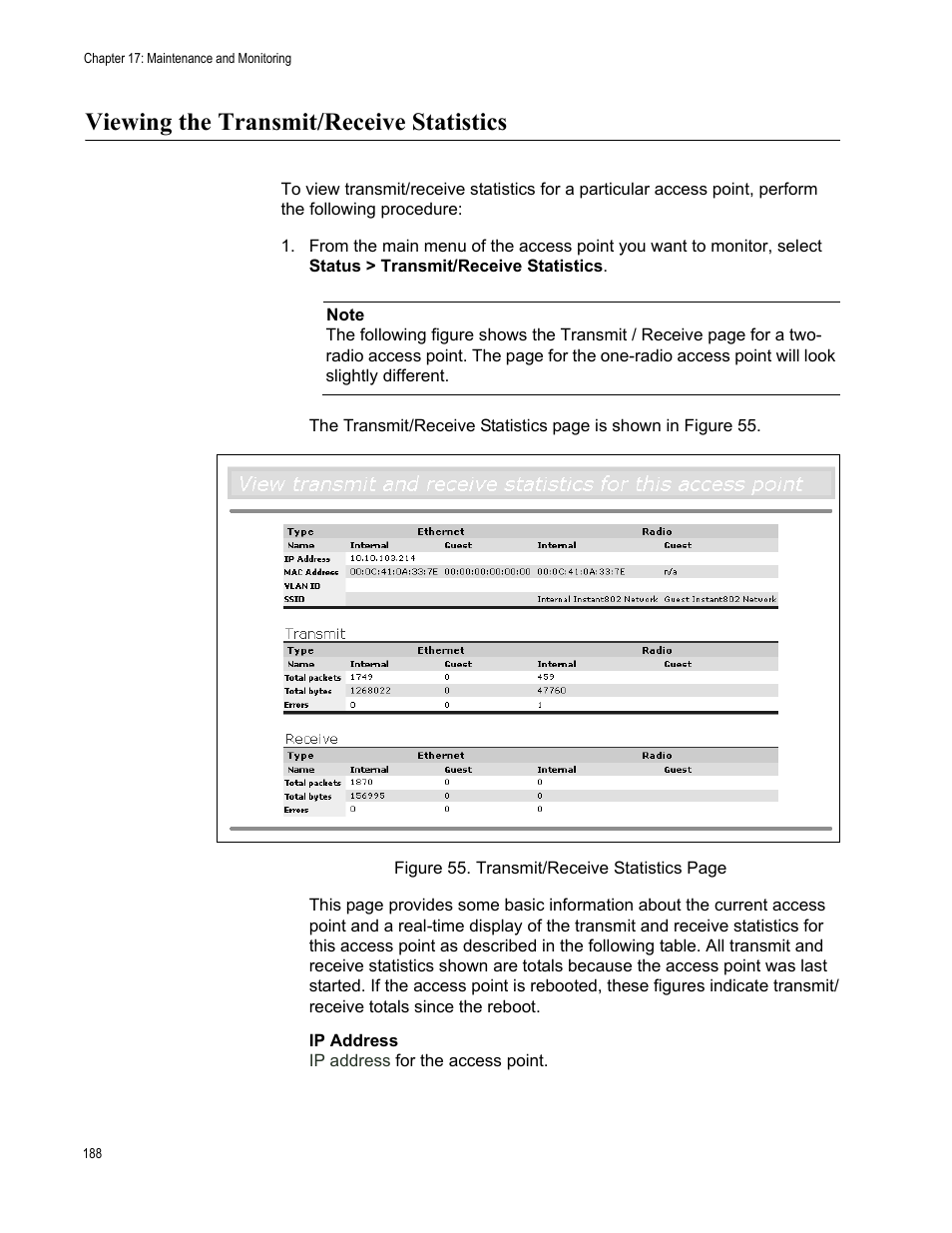Viewing the transmit/receive statistics | Allied Telesis AT-WA7400/EU User Manual | Page 188 / 364