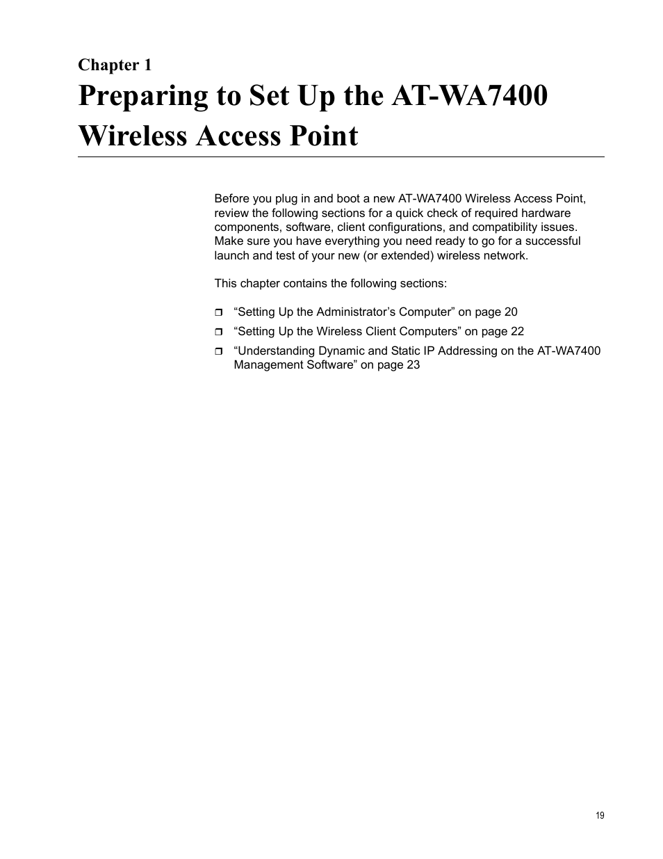 Chapter 1 | Allied Telesis AT-WA7400/EU User Manual | Page 19 / 364