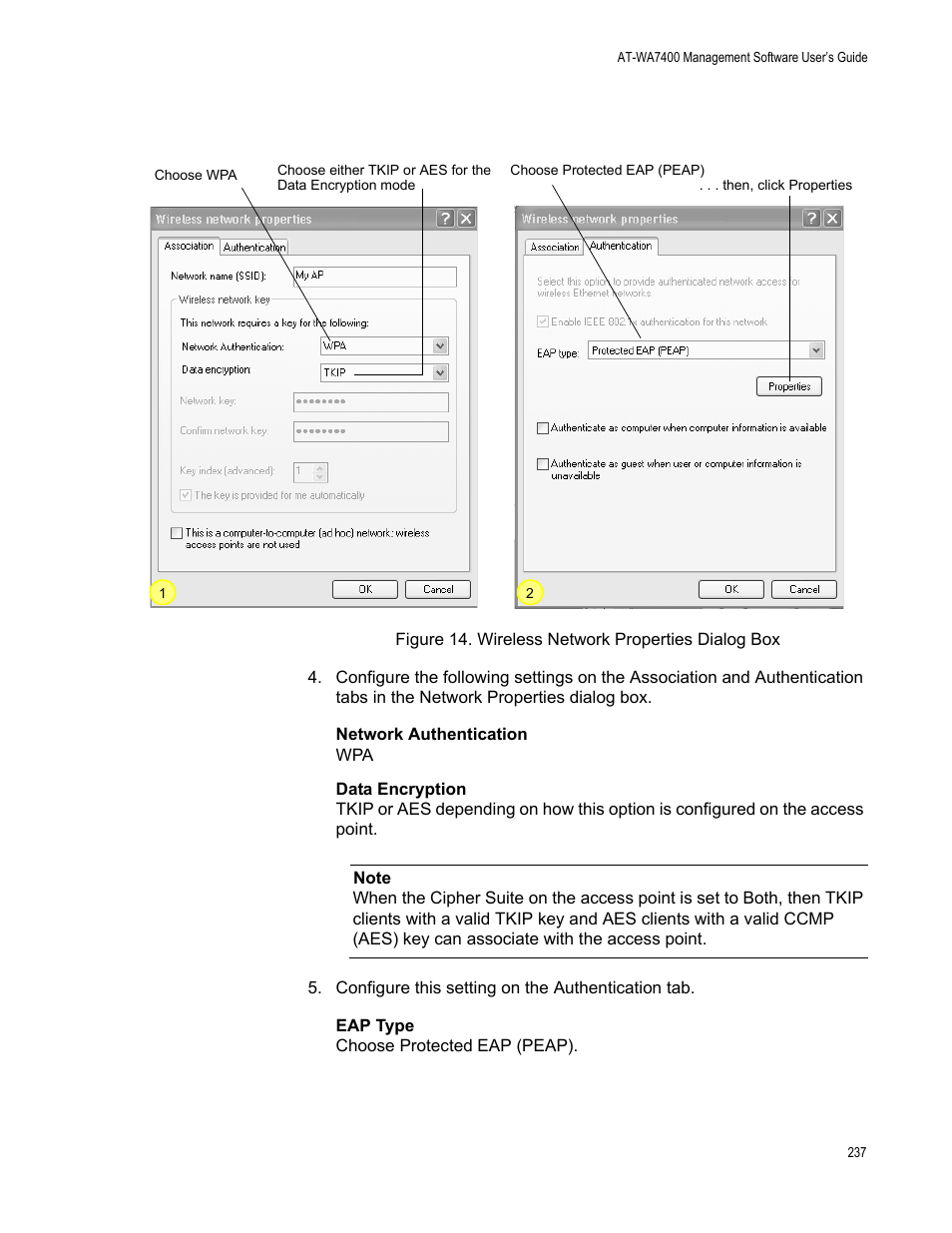 Figure 80. wireless network properties dialog box | Allied Telesis AT-WA7400/EU User Manual | Page 237 / 364