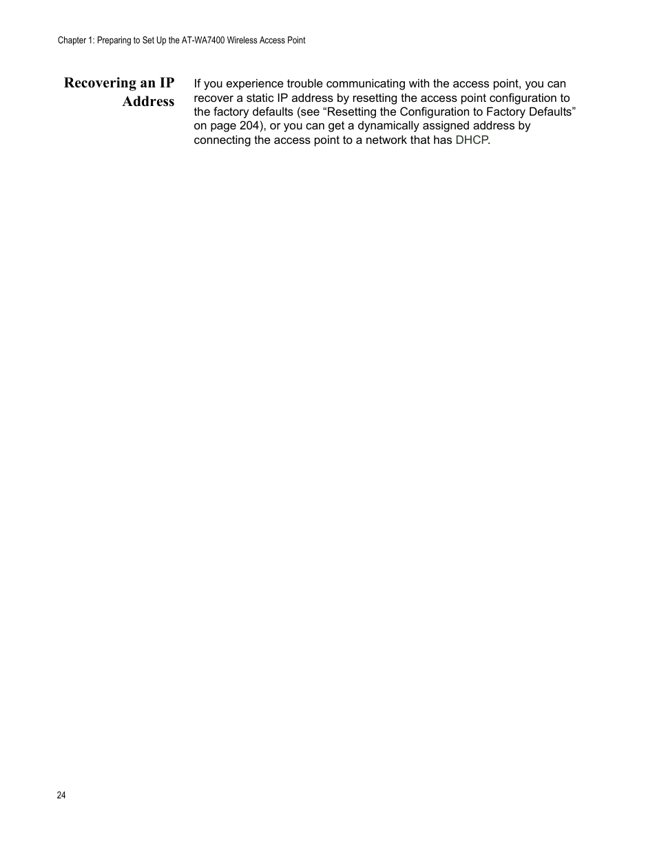 Recovering an ip address | Allied Telesis AT-WA7400/EU User Manual | Page 24 / 364