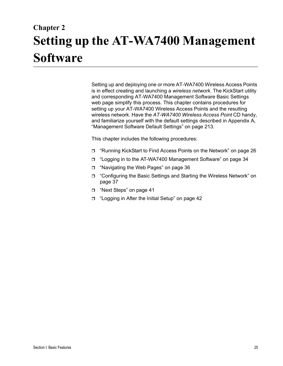 Chapter 2, Setting up the at-wa7400 management software | Allied Telesis AT-WA7400/EU User Manual | Page 25 / 364