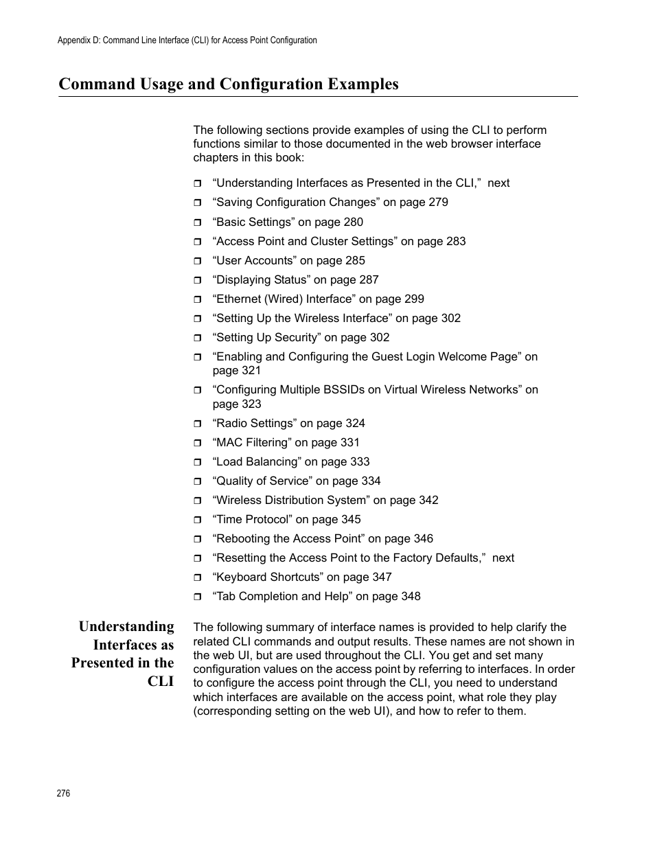 Command usage and configuration examples, Understanding interfaces as presented in the cli | Allied Telesis AT-WA7400/EU User Manual | Page 276 / 364