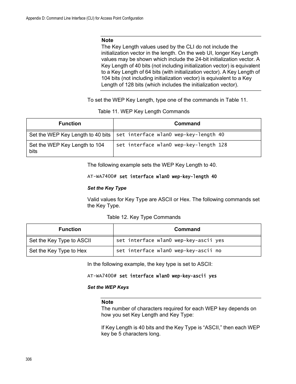 Set the key type set the wep keys | Allied Telesis AT-WA7400/EU User Manual | Page 306 / 364