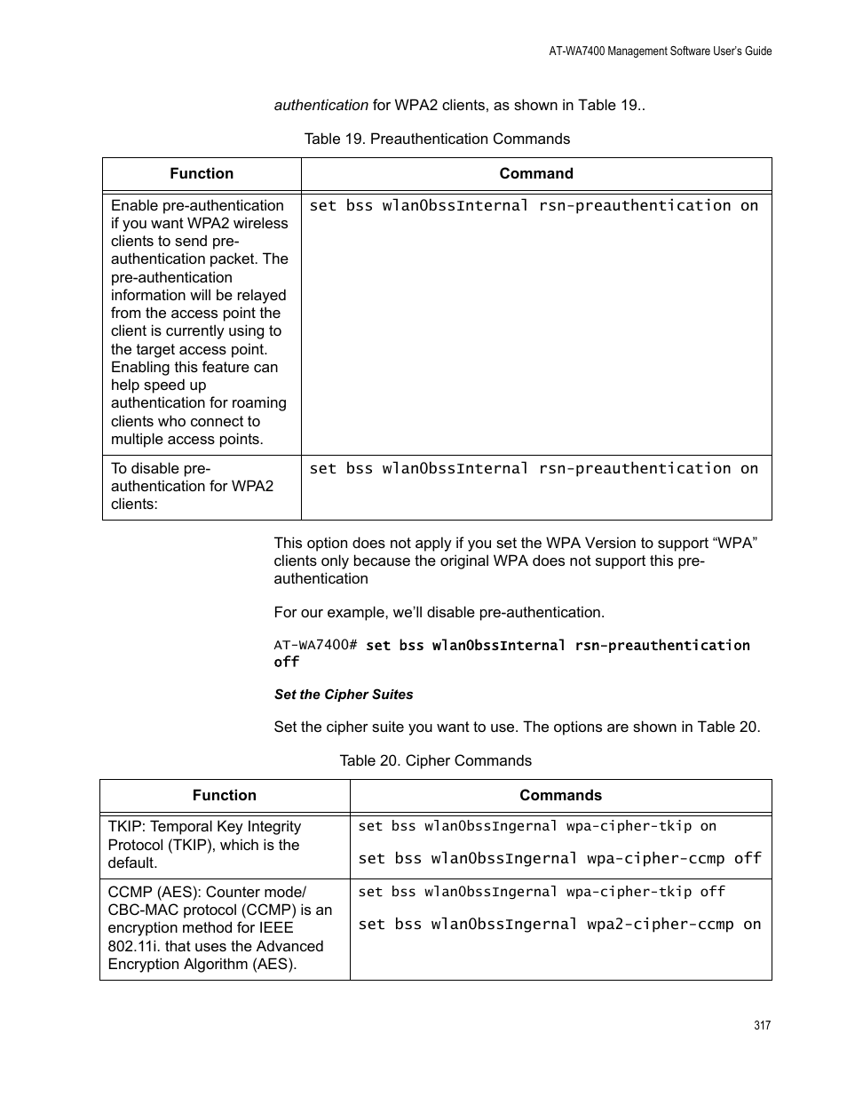 Set the cipher suites | Allied Telesis AT-WA7400/EU User Manual | Page 317 / 364