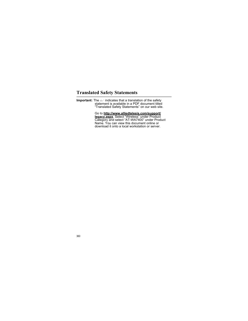 Translated safety statements | Allied Telesis AT-WA7400/EU User Manual | Page 360 / 364