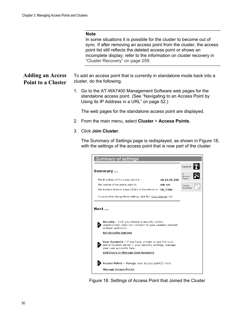 Adding an access point to a cluster | Allied Telesis AT-WA7400/EU User Manual | Page 50 / 364