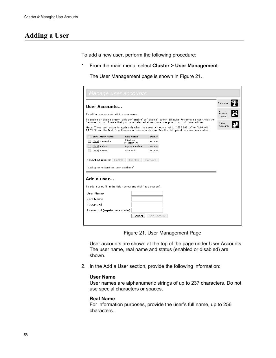 Adding a user | Allied Telesis AT-WA7400/EU User Manual | Page 58 / 364