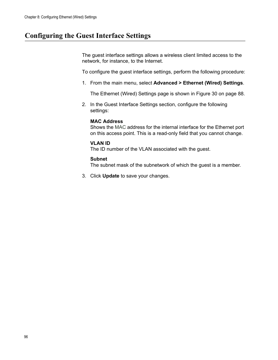 Configuring the guest interface settings | Allied Telesis AT-WA7400/EU User Manual | Page 96 / 364