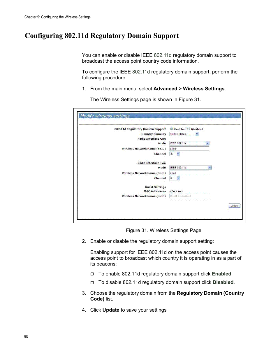 Configuring 802.11d regulatory domain support | Allied Telesis AT-WA7400/EU User Manual | Page 98 / 364