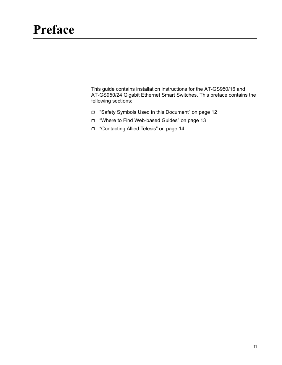 Preface | Allied Telesis AT-GS950/24 User Manual | Page 11 / 44