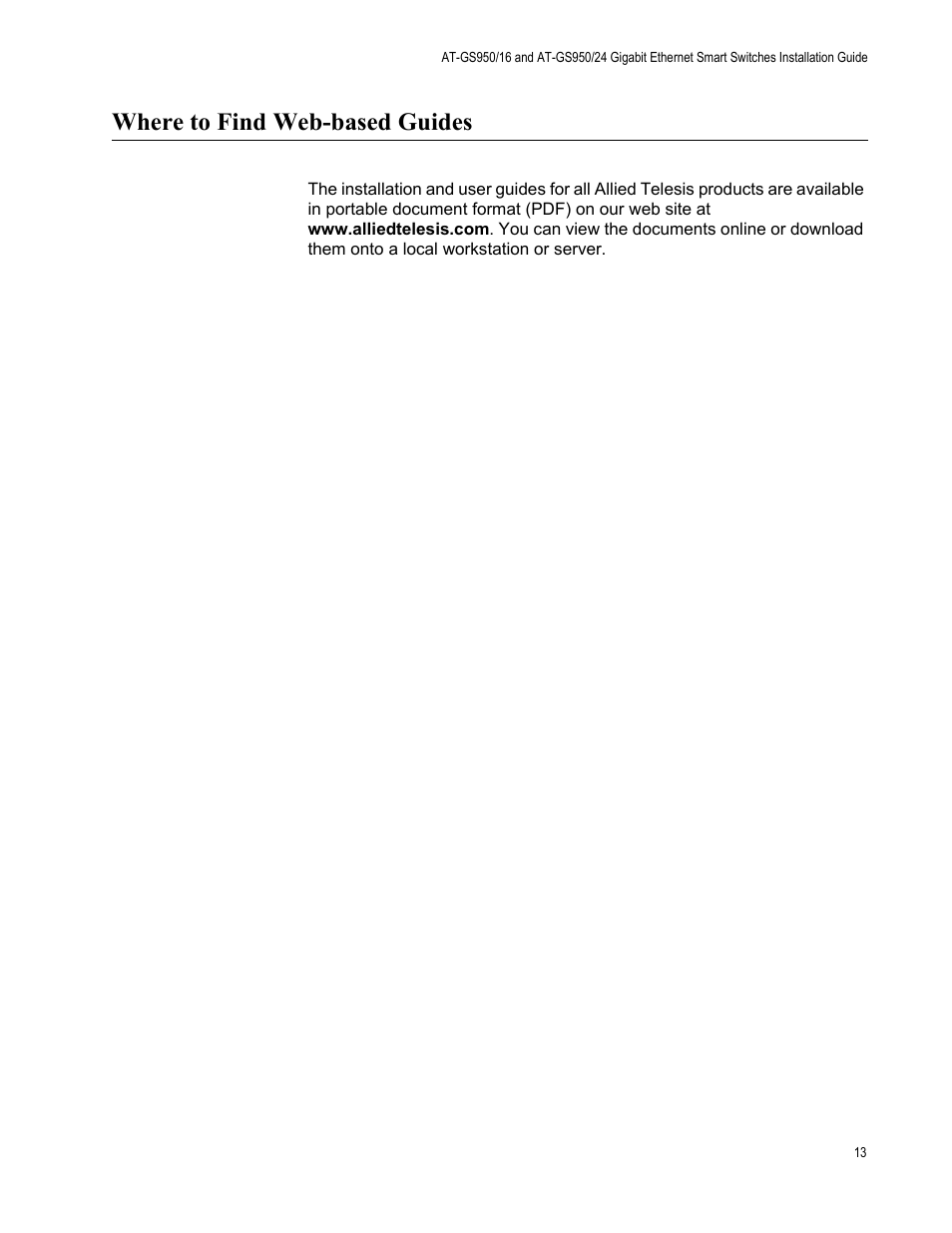 Where to find web-based guides | Allied Telesis AT-GS950/24 User Manual | Page 13 / 44