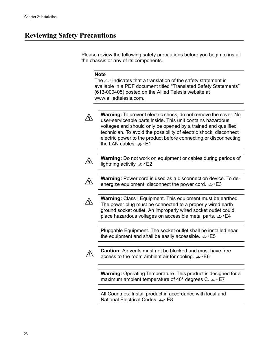Reviewing safety precautions | Allied Telesis AT-GS950/24 User Manual | Page 26 / 44