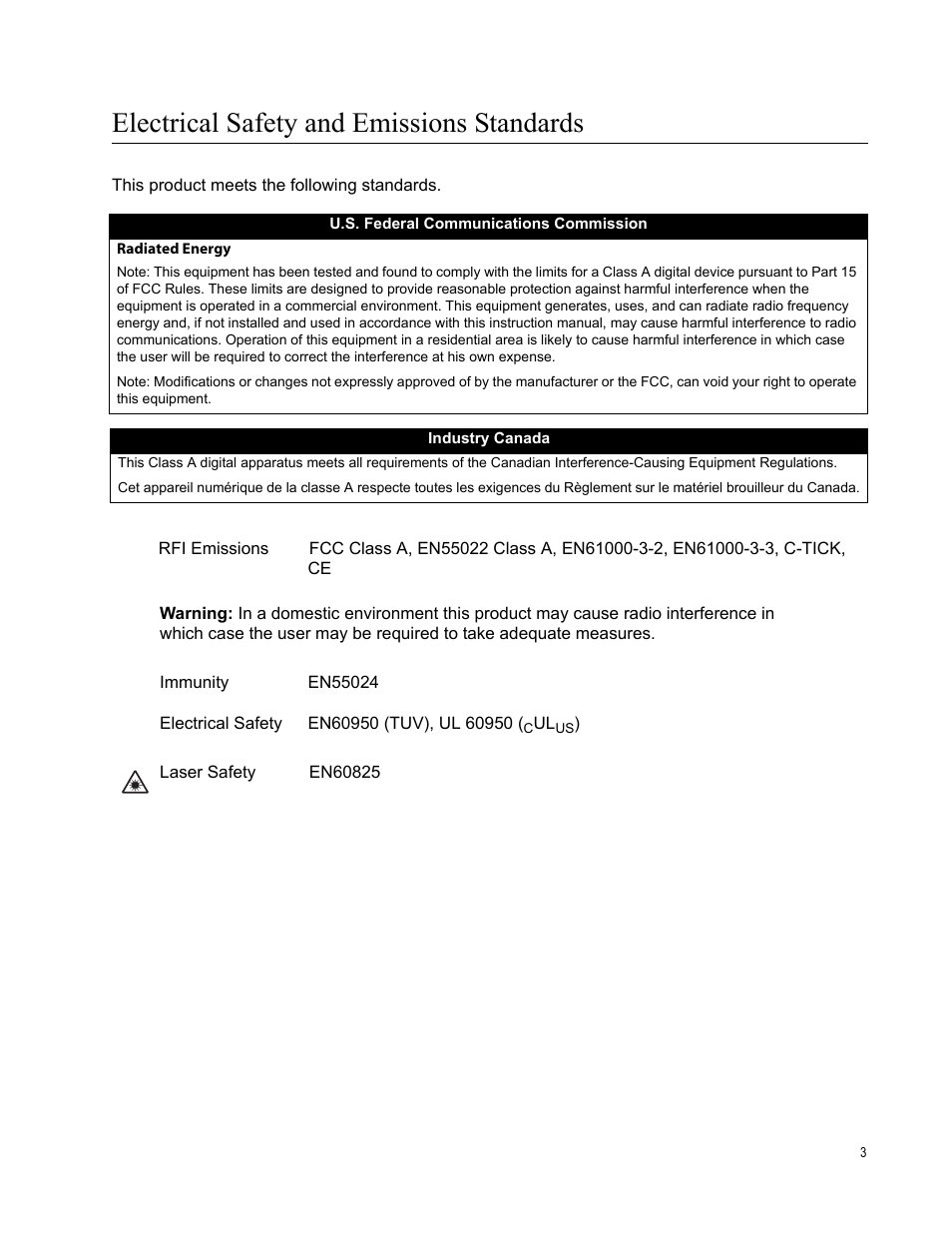 Electrical safety and emissions standards | Allied Telesis AT-GS950/24 User Manual | Page 3 / 44