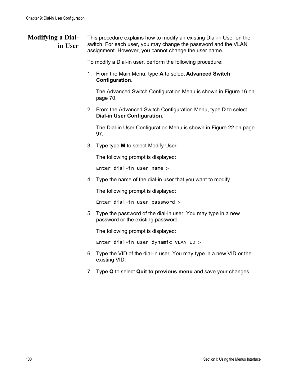 Modifying a dial- in user, Modifying a dial-in user | Allied Telesis AT-S79 User Manual | Page 100 / 348