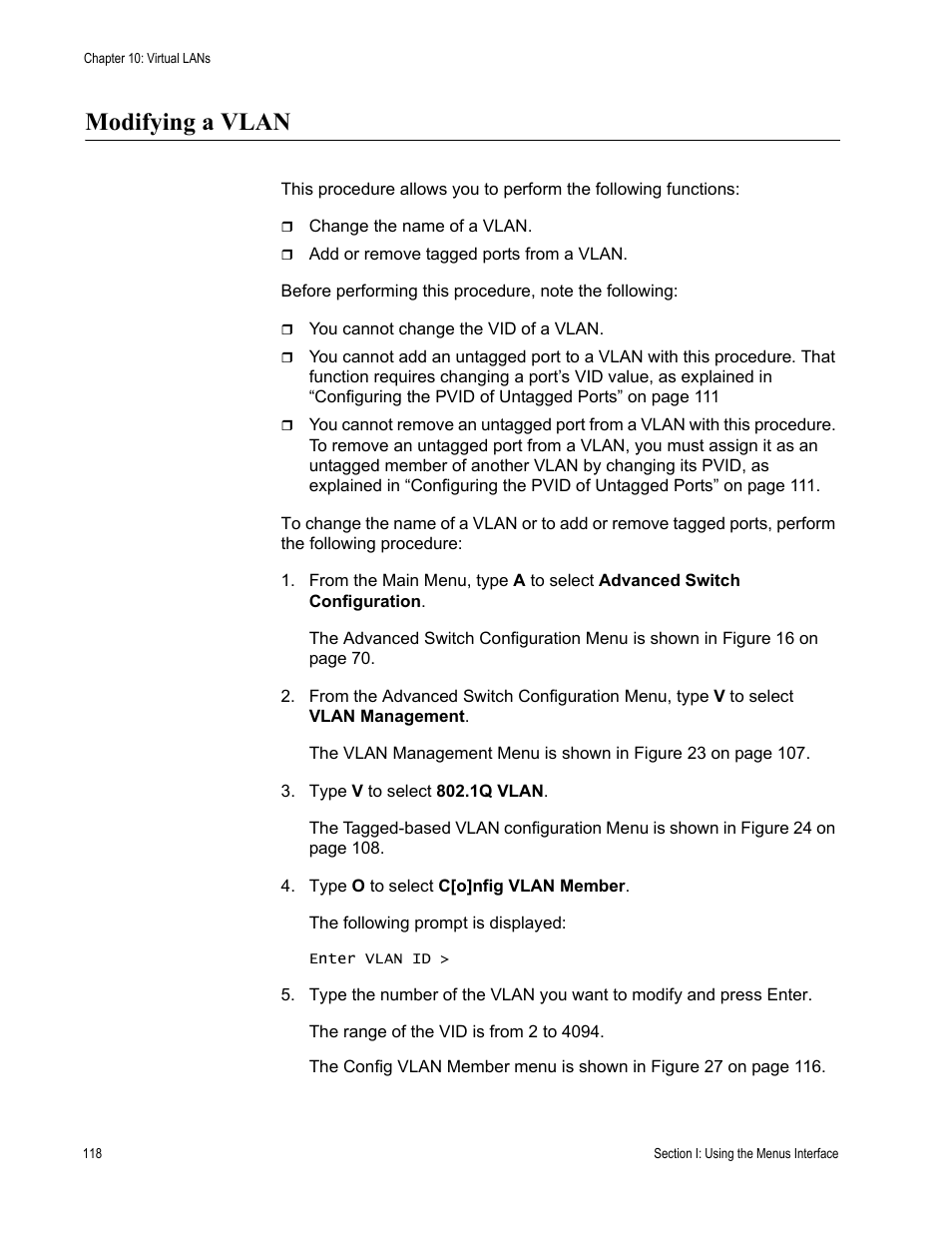 Modifying a vlan | Allied Telesis AT-S79 User Manual | Page 118 / 348