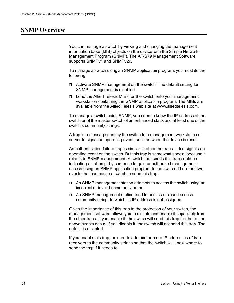 Snmp overview | Allied Telesis AT-S79 User Manual | Page 124 / 348