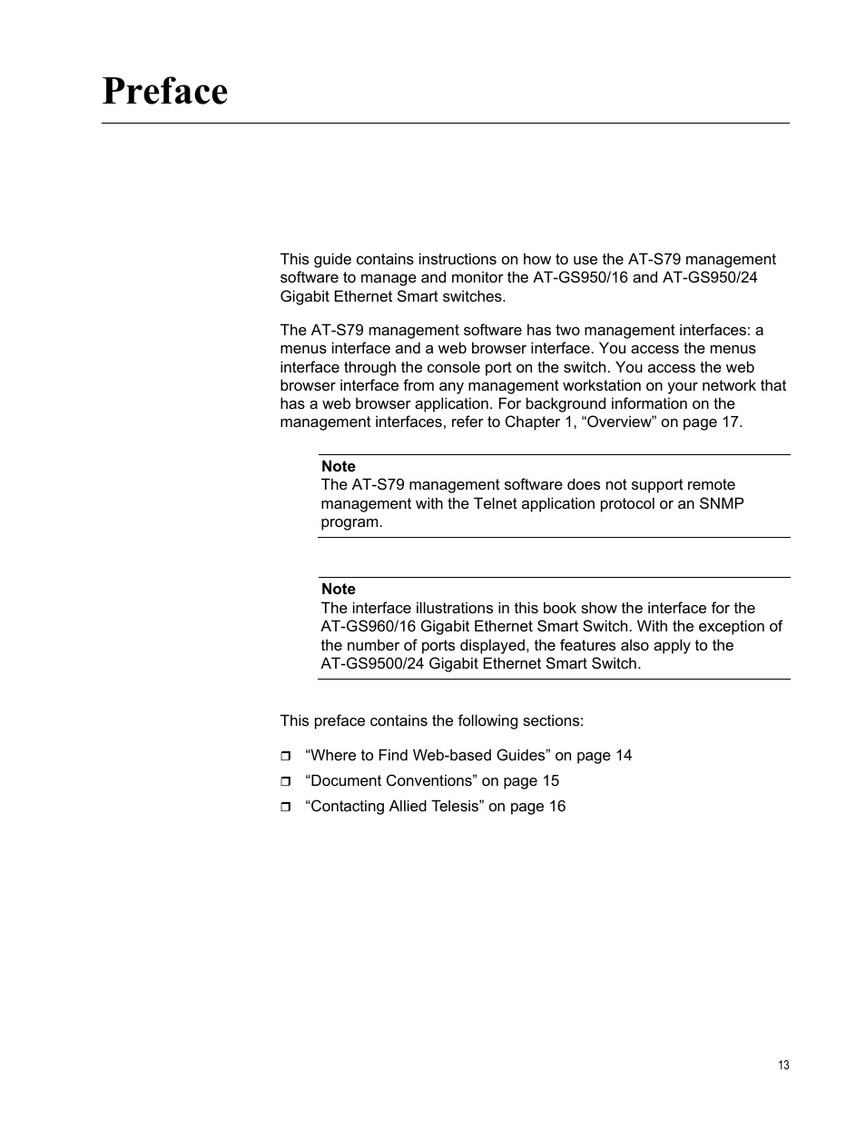 Preface | Allied Telesis AT-S79 User Manual | Page 13 / 348