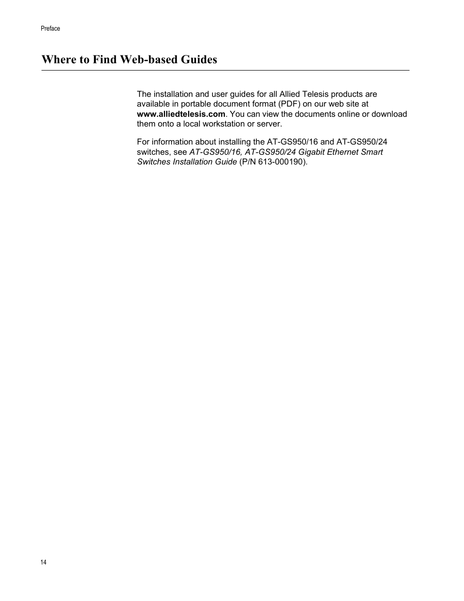 Where to find web-based guides | Allied Telesis AT-S79 User Manual | Page 14 / 348