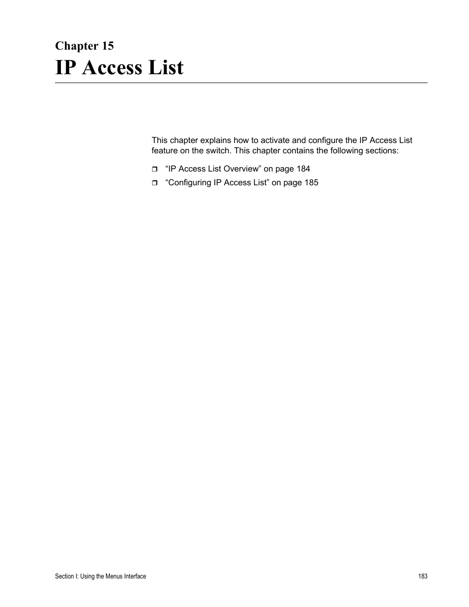 Chapter 15, Ip access list | Allied Telesis AT-S79 User Manual | Page 183 / 348