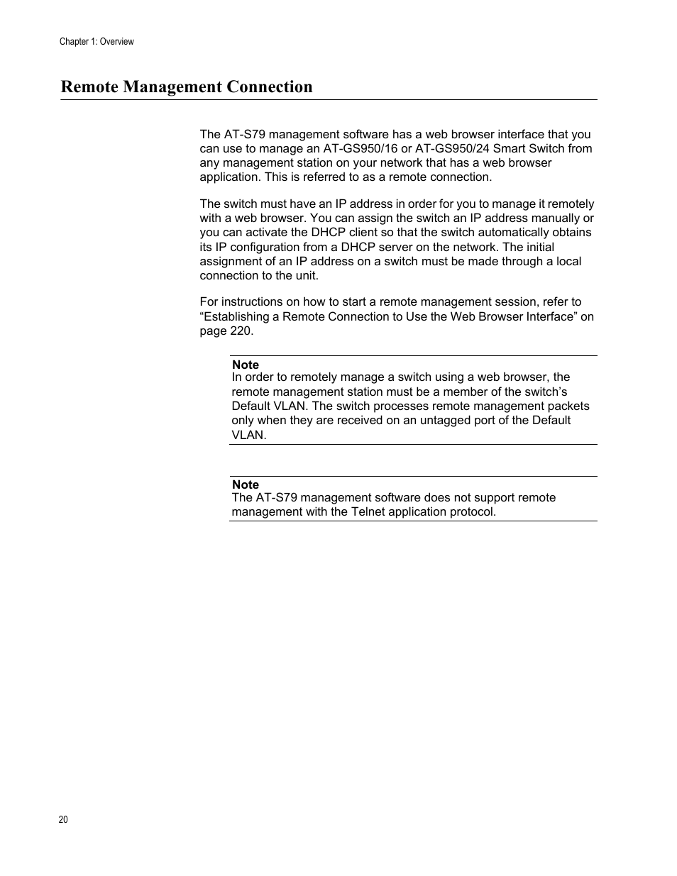 Remote management connection | Allied Telesis AT-S79 User Manual | Page 20 / 348