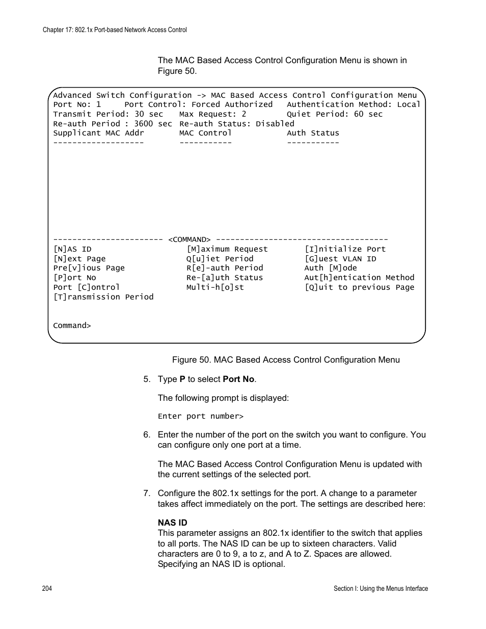 Mac based access control configuration menu | Allied Telesis AT-S79 User Manual | Page 204 / 348