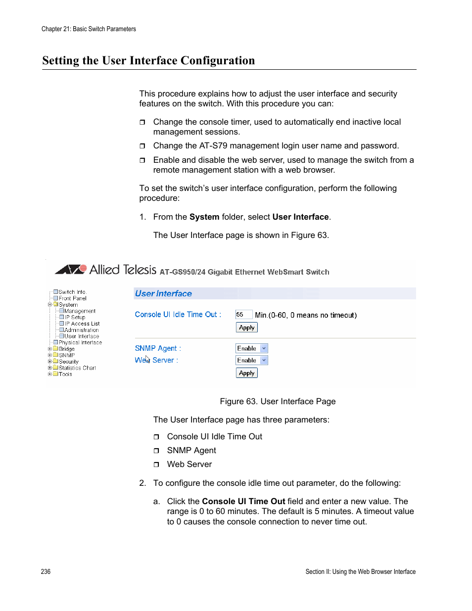Setting the user interface configuration | Allied Telesis AT-S79 User Manual | Page 236 / 348
