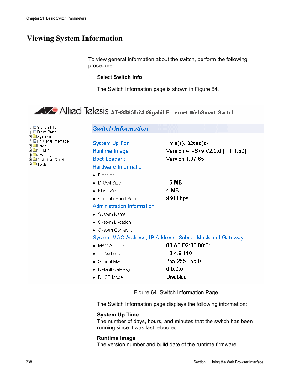 Viewing system information | Allied Telesis AT-S79 User Manual | Page 238 / 348