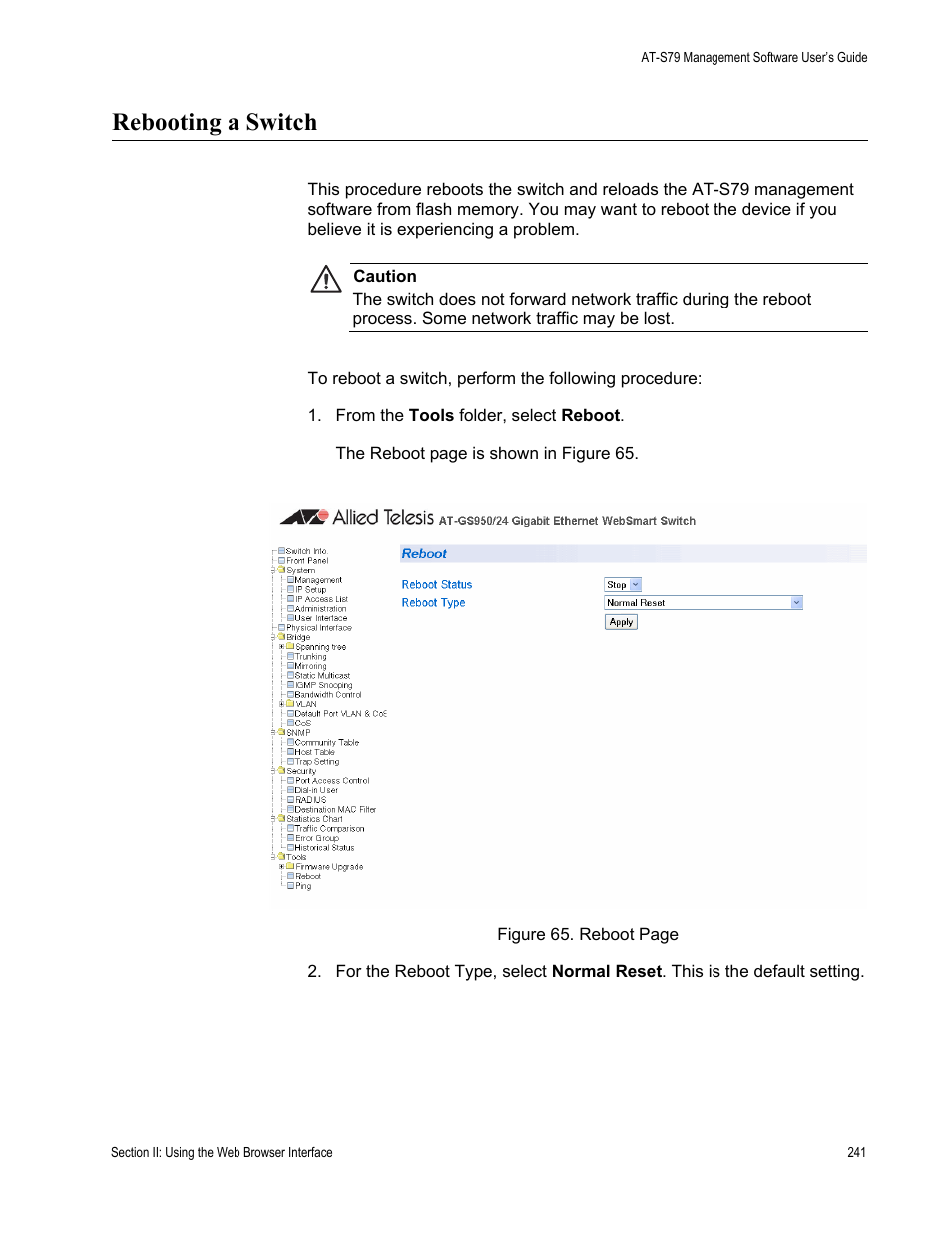 Rebooting a switch | Allied Telesis AT-S79 User Manual | Page 241 / 348