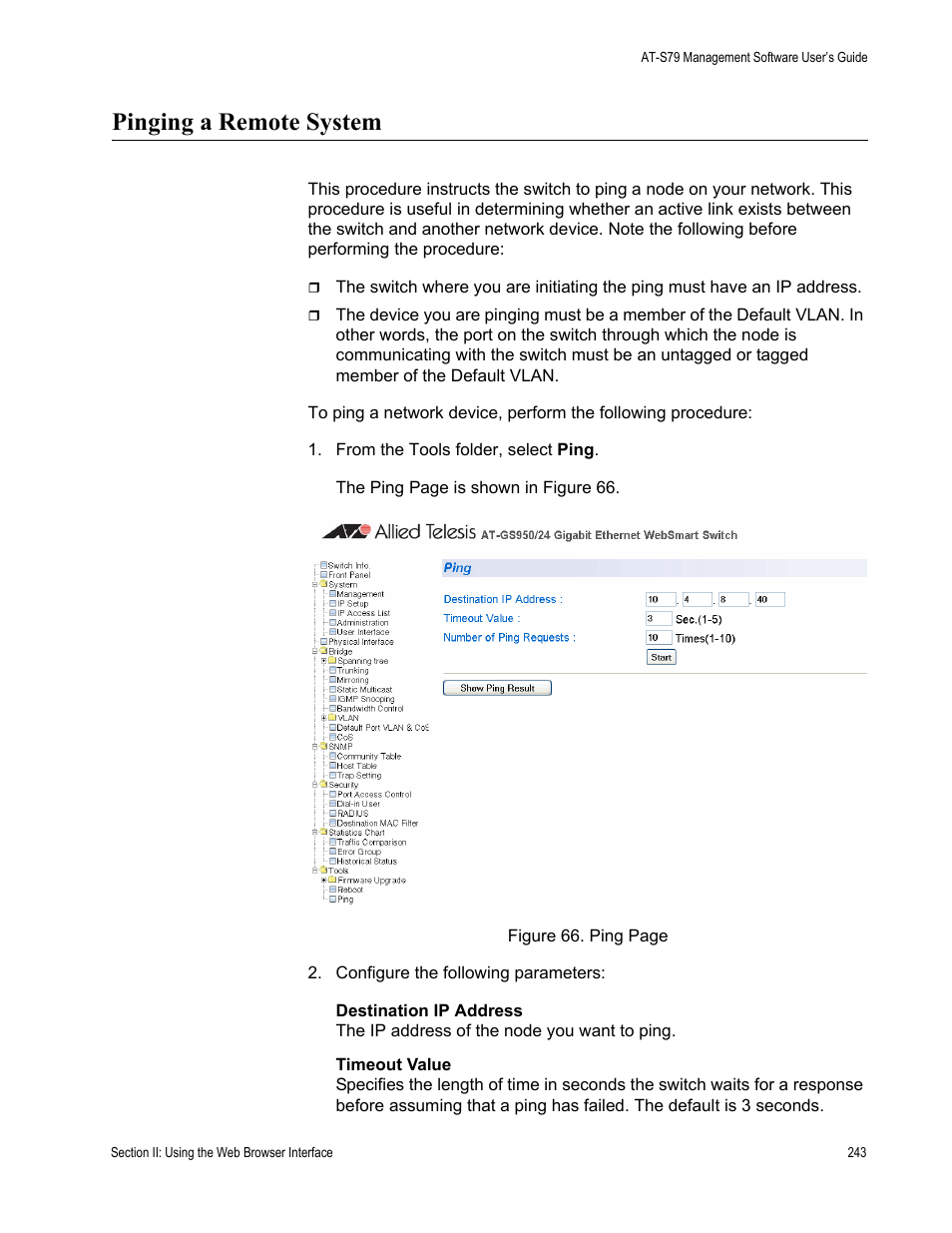 Pinging a remote system | Allied Telesis AT-S79 User Manual | Page 243 / 348