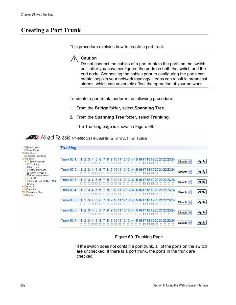 Creating a port trunk | Allied Telesis AT-S79 User Manual | Page 252 / 348