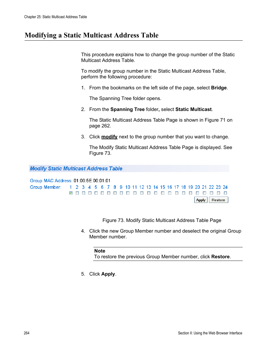 Modifying a static multicast address table | Allied Telesis AT-S79 User Manual | Page 264 / 348