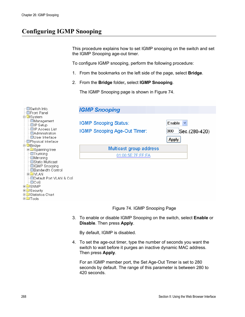 Configuring igmp snooping | Allied Telesis AT-S79 User Manual | Page 268 / 348