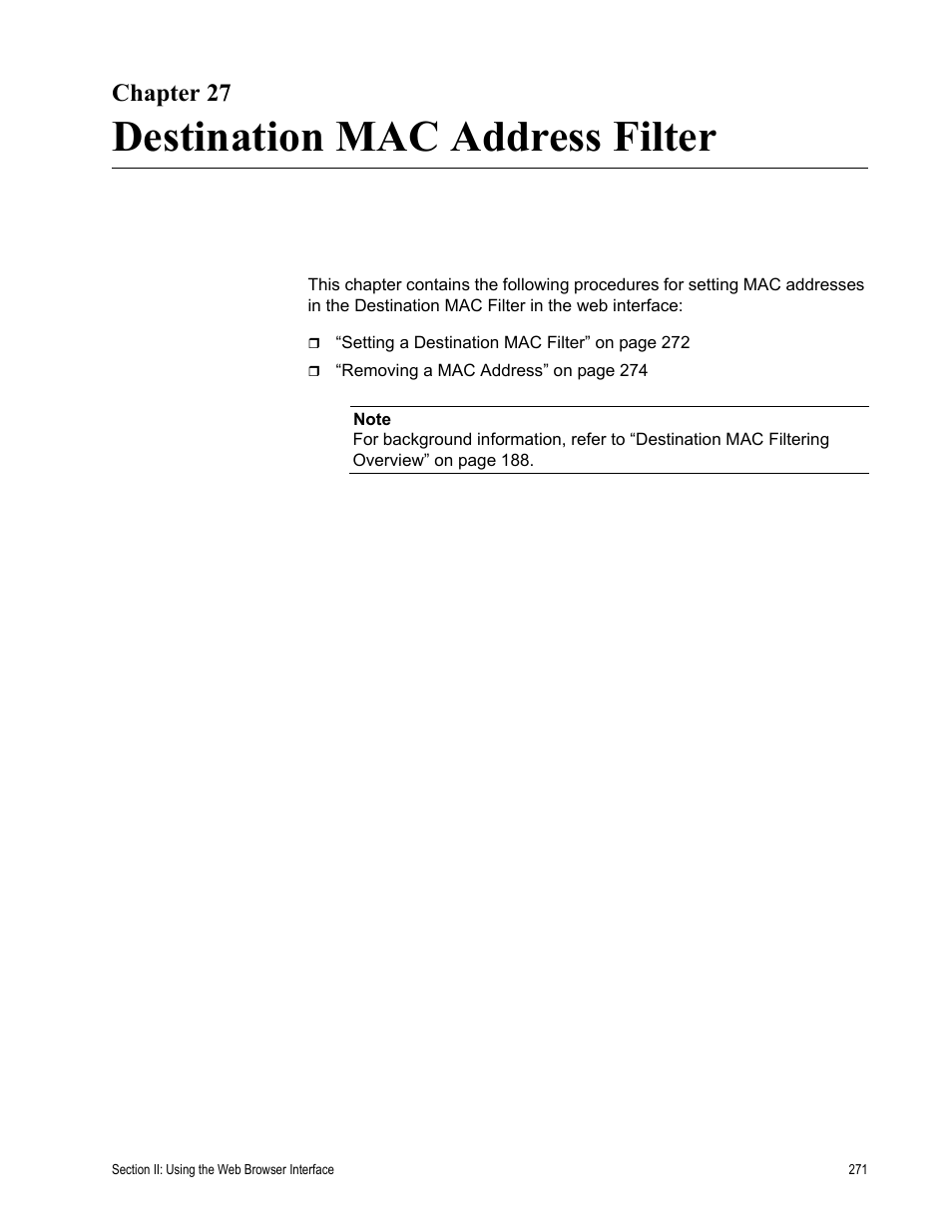 Chapter 27, Destination mac address filter | Allied Telesis AT-S79 User Manual | Page 271 / 348