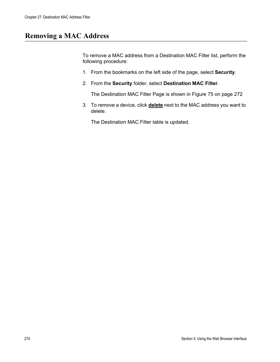 Removing a mac address | Allied Telesis AT-S79 User Manual | Page 274 / 348