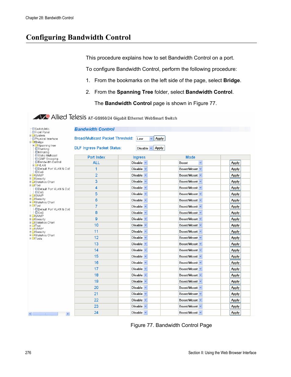 Configuring bandwidth control | Allied Telesis AT-S79 User Manual | Page 276 / 348