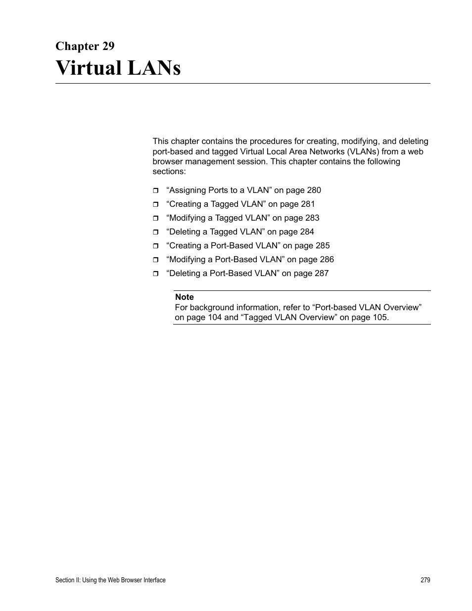 Chapter 29, Virtual lans, Chapter 29: virtual lans | Allied Telesis AT-S79 User Manual | Page 279 / 348