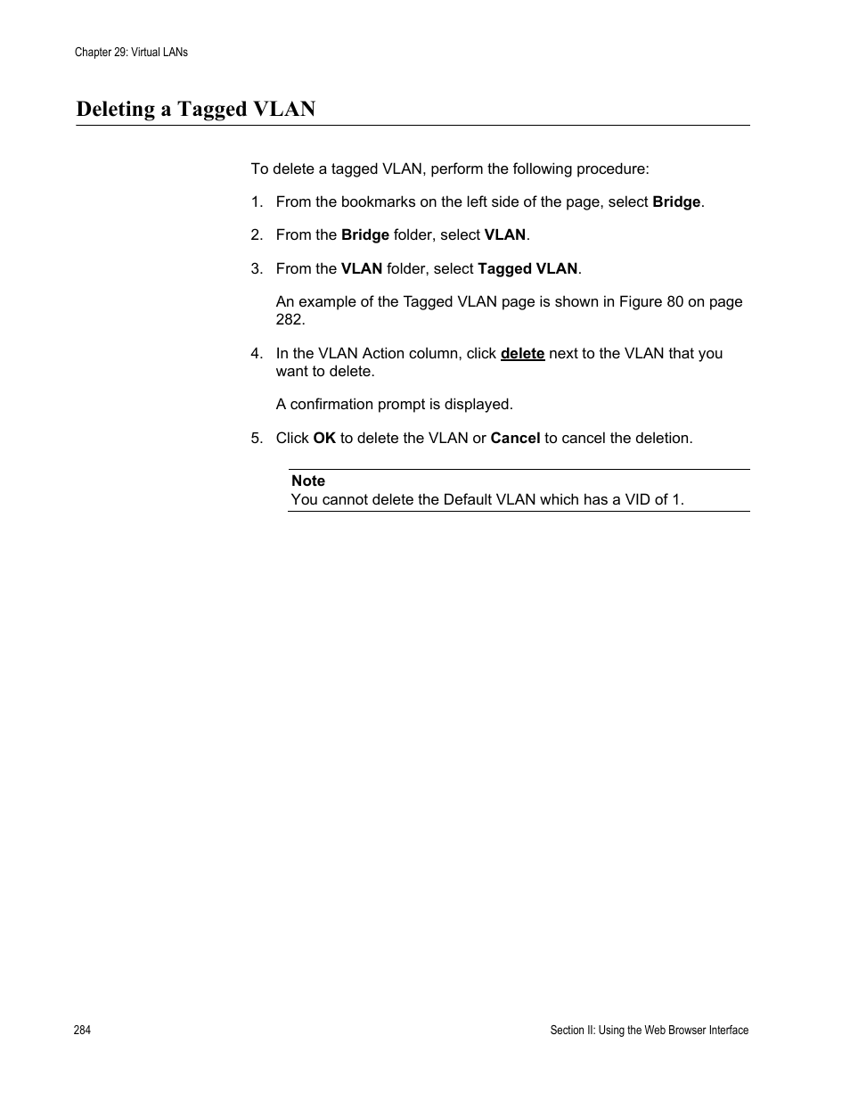 Deleting a tagged vlan | Allied Telesis AT-S79 User Manual | Page 284 / 348