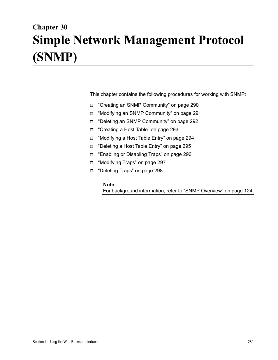 Chapter 30, Simple network management protocol (snmp) | Allied Telesis AT-S79 User Manual | Page 289 / 348
