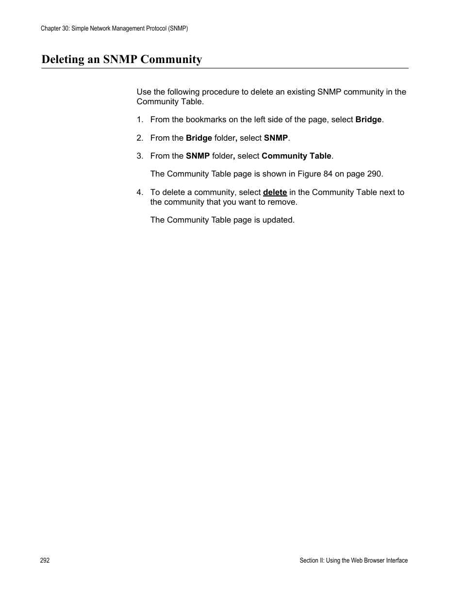 Deleting an snmp community | Allied Telesis AT-S79 User Manual | Page 292 / 348