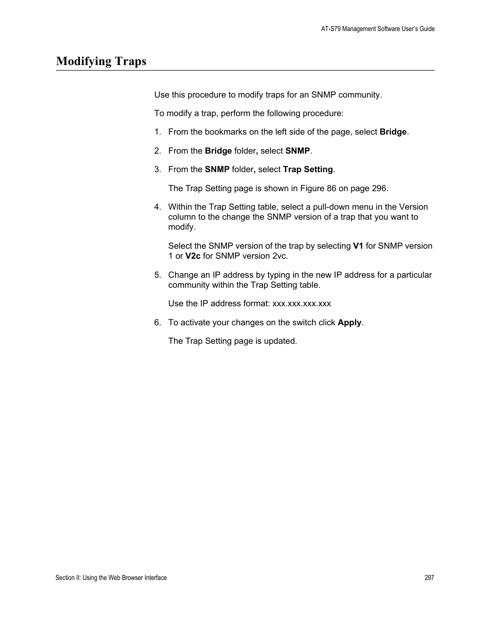 Modifying traps | Allied Telesis AT-S79 User Manual | Page 297 / 348