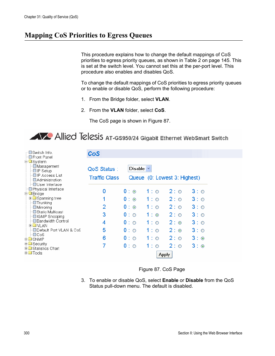 Mapping cos priorities to egress queues | Allied Telesis AT-S79 User Manual | Page 300 / 348