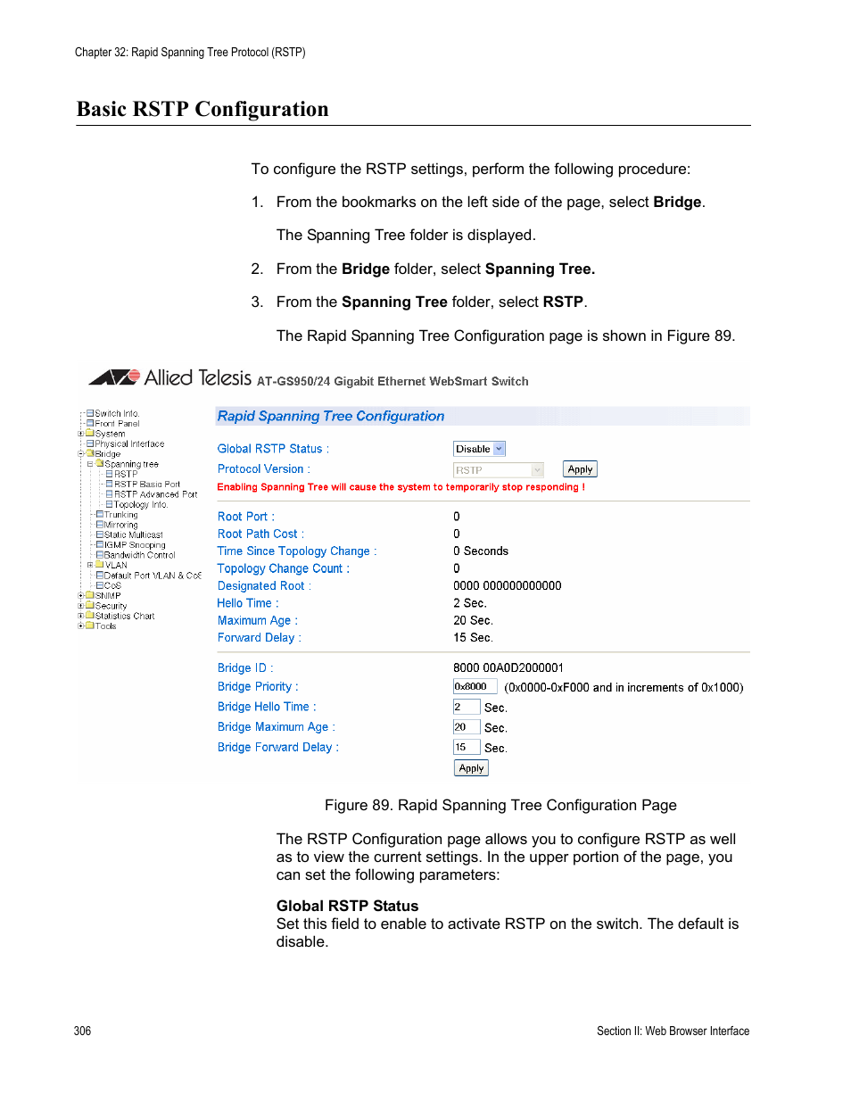 Basic rstp configuration | Allied Telesis AT-S79 User Manual | Page 306 / 348