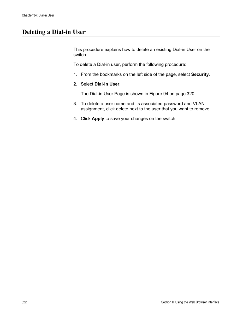 Deleting a dial-in user | Allied Telesis AT-S79 User Manual | Page 322 / 348