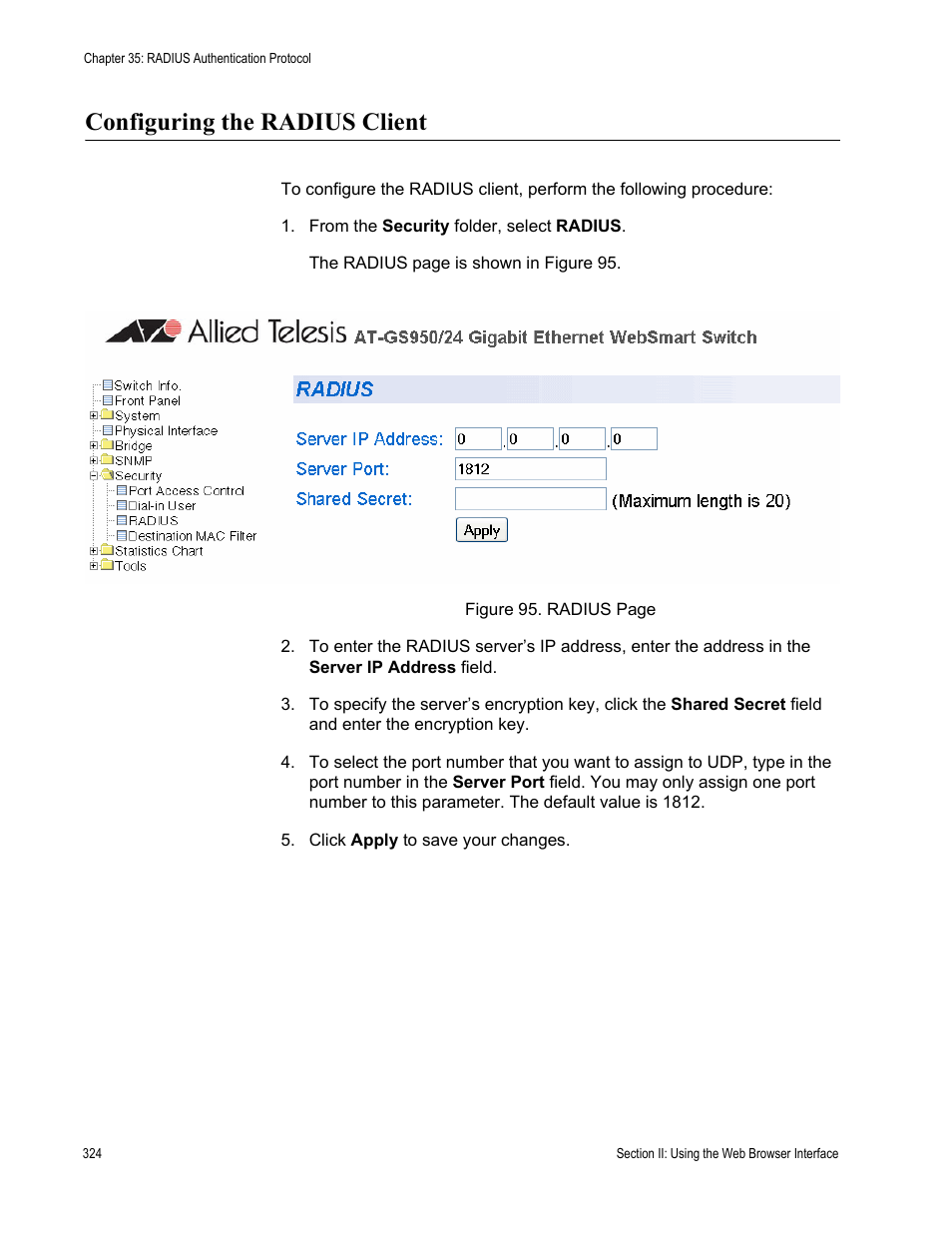 Configuring the radius client | Allied Telesis AT-S79 User Manual | Page 324 / 348