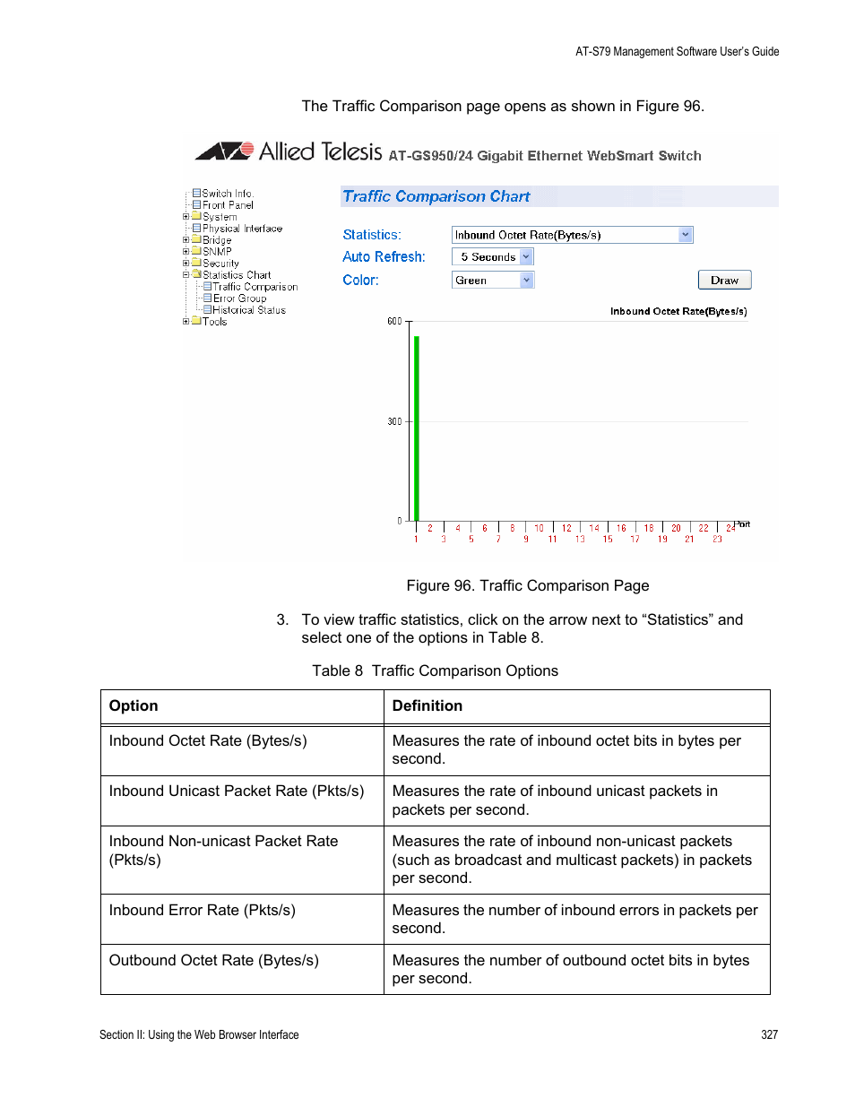 Table 8. traffic comparison options | Allied Telesis AT-S79 User Manual | Page 327 / 348