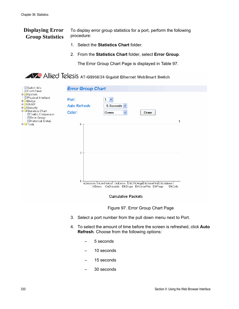 Displaying error group statistics | Allied Telesis AT-S79 User Manual | Page 330 / 348