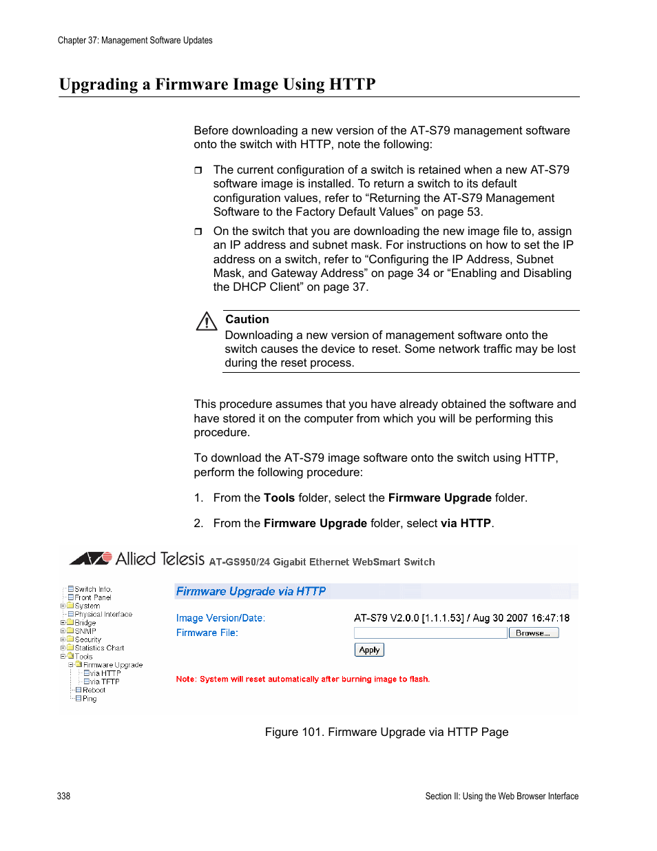 Upgrading a firmware image using http | Allied Telesis AT-S79 User Manual | Page 338 / 348