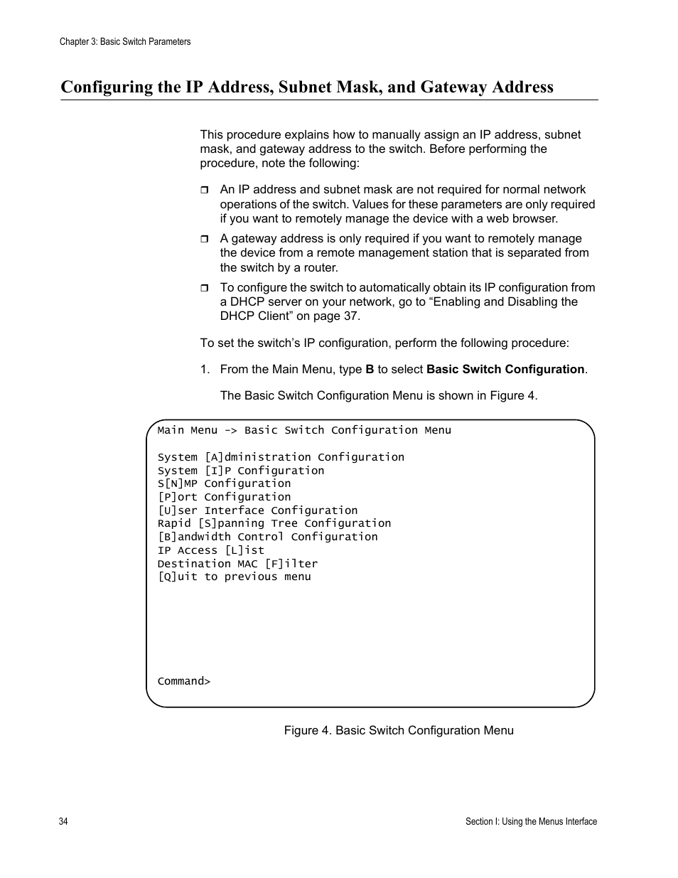 Figure 4. basic switch configuration menu | Allied Telesis AT-S79 User Manual | Page 34 / 348
