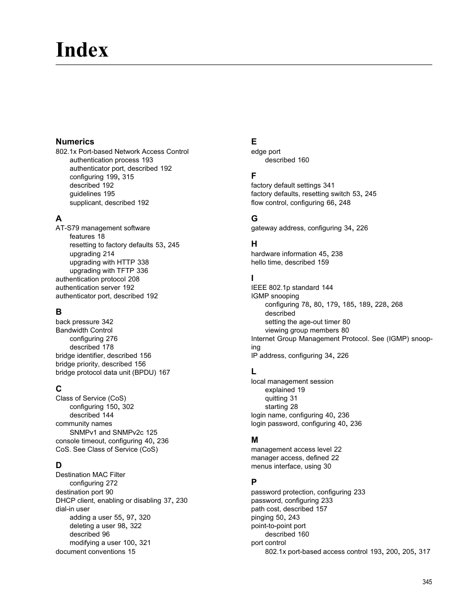 Index, Numerics | Allied Telesis AT-S79 User Manual | Page 345 / 348
