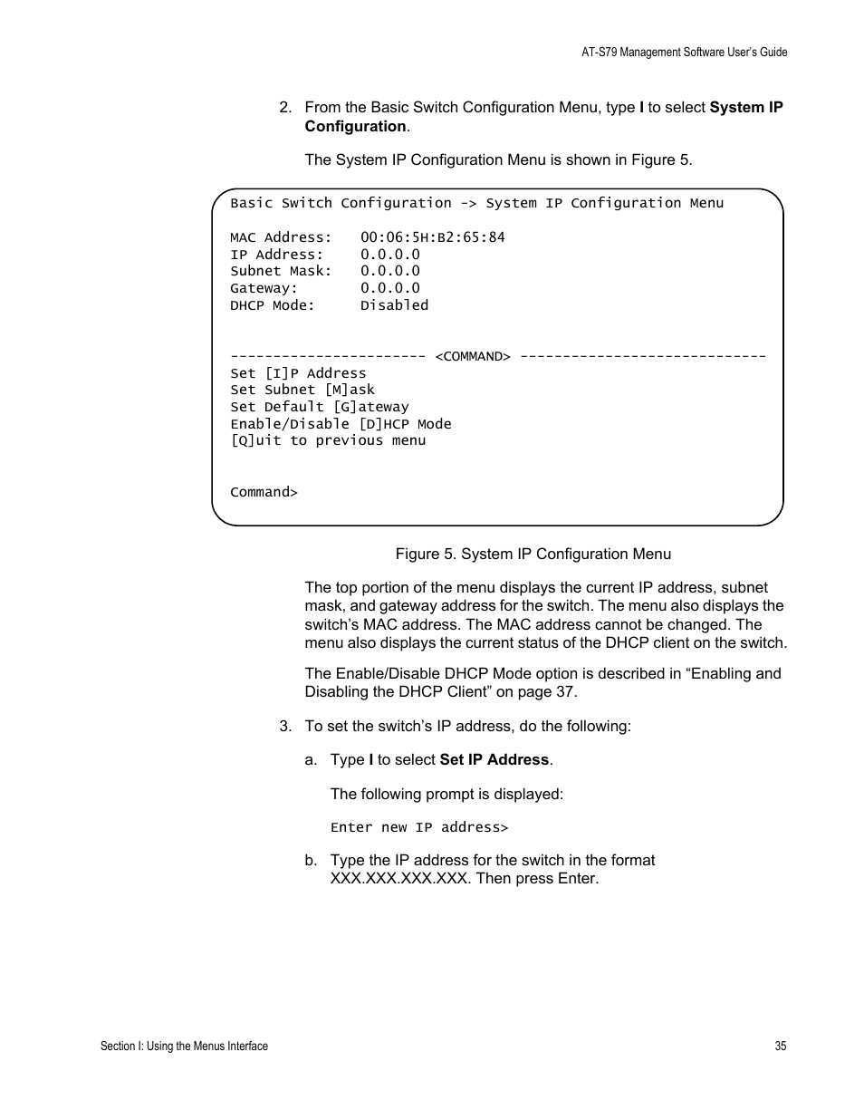 Figure 5. system ip configuration menu | Allied Telesis AT-S79 User Manual | Page 35 / 348